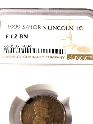 1909-S/S  Wheat Cent   S Over Horizontal S   F 12 Bn  NGC CERTIFIED - Image 1 of 4