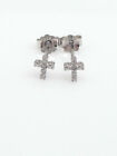 Silver Plated Tiny Cz Cross Stud Earrings 5mm Lab-Created
