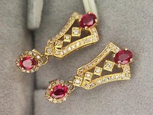 Zertifizierte Ohrstecker 18 K Gelbgold natürlicher Rubin Diamant UK-Verkäufer 18070 - Bild 1 von 4