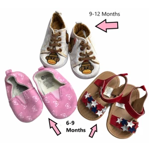 Toddler Shoes 6-12 Month 3 Pair Monkey, Butterflies Red White Blue Stars Sandals - Picture 1 of 6