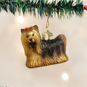 OLD WORLD CHRISTMAS YORKIE YORKSHIRE TERRIER DOG GLASS CHRISTMAS ORNAMENT 12151 - Picture 1 of 4
