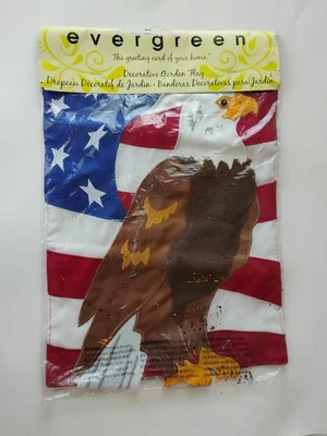NIP Evergreen 12.5" x 18" USA Flag/Bald Eagle  2015, Sealed Garden Flag - Image 1 of 4