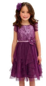 Jona Michelle Girls Dress Sz 8 Layered Sequin Lace Button Back & Back Tie - Picture 1 of 2