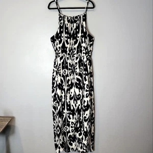 Athleta Ikat Bloom Ripple Maxi Dress black White Size XL Comfy Flowy Resort - Picture 1 of 12