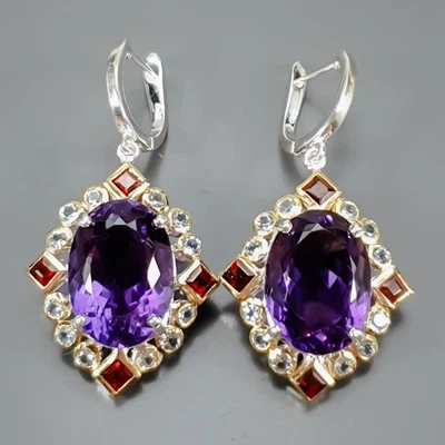 Ювелирные изделия 28 ct + натуральный аметист серьги 925 пробы /E129229 - Изображение 1 из 4