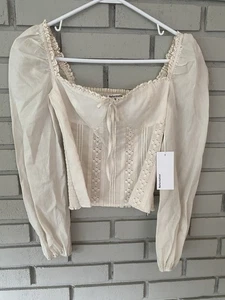 Reformation Isadora Top creme Größe 2 100 % Bio-Baumwolle Einzelhandel 168 $ Puffärmel - Bild 1 von 8
