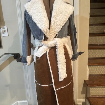 Azalea Wang: Women Denim Long Fleece Trench  (Small) - Image 1 of 4