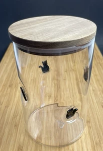 Cat Treats Jar Candy Canister Glass & Wood Lid Kittens Treat Canister 6" NEW - Picture 1 of 6