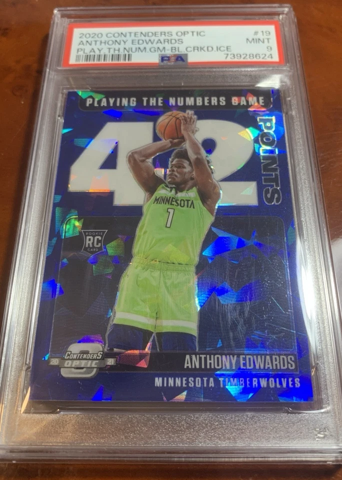2020-21 Panini Contenders Anthony Edwards Rookie Blue Cracked Ice PSA 9  Pop 11 - Image 1 of 2