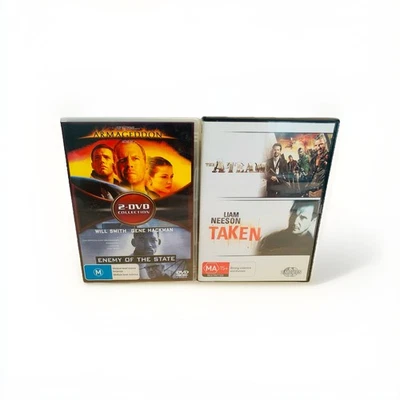 4x Action Movie DVDs, Armageddon, Taken, A Team & Enemy Of State Reg 4, Like New - image 1 of 4