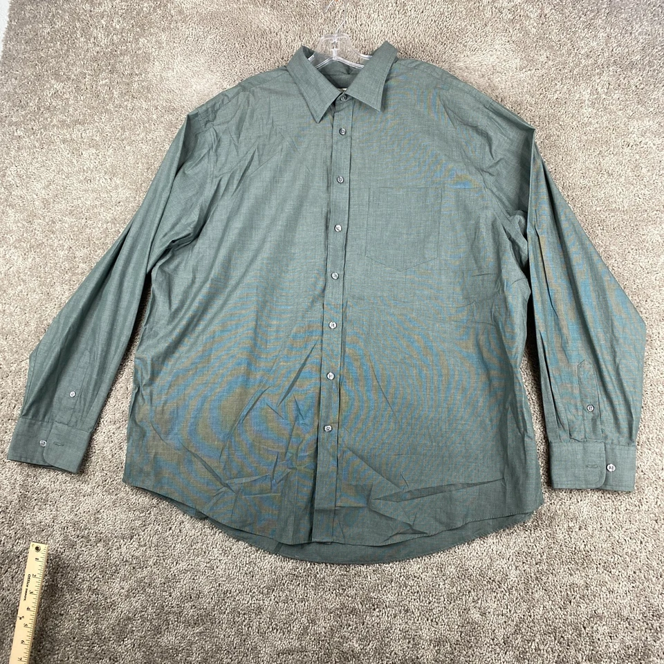 Merona Dress Shirt Men's 18-18.5 Long Sleeve Green Chest Pocket Regular Fit - Image 1 of 4