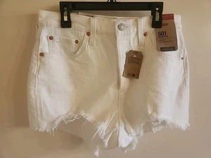 Levi's 501 Shorts White Size 33 High-Rise Button Fly Distressed Jean Shorts NEW - Picture 1 of 3