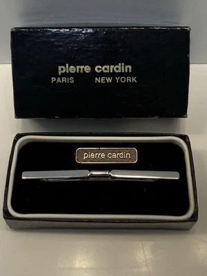Pierre Cardin Collar Tie Bar Clap Clip Silver Tone Metal Finish In Box - Image 1 of 4
