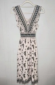 Max Studio Black White Floral Ruffle Strap Sleeveless V- Neck Maxi Dress XS - Picture 1 of 15