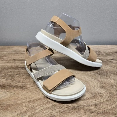 ECCO Flowt 2 带凉鞋女式 EU 40 US 9 狮子棕褐色皮革舒适轻便 — 第 1/4 张图片