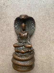 Excellent Tibetan Bronze Hand Made *Buddha On Snake* Amulet Statue - Picture 1 of 8