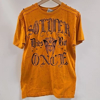 Blac Label Short Sleeve Shirt Mens Xl Orange Soldier Dies But Once - Image 1 of 4