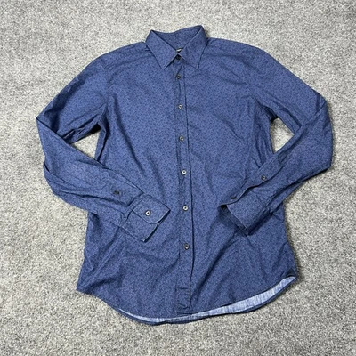 Z Zegna Shirt Mens 16 41 Blue Long Sleeve Button Down Dress Microprint Geometric - Image 1 of 4