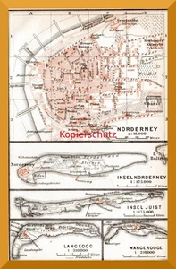 Die Ostfriesischen Inseln +Über 100 Jahre alter Plan+ Norderney, Juist, Langeoog - Bild 1 von 3