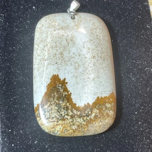 Picture Jasper Rectangular Pendant With Sterling Silver Bail 2 Inches Long - Picture 1 of 4