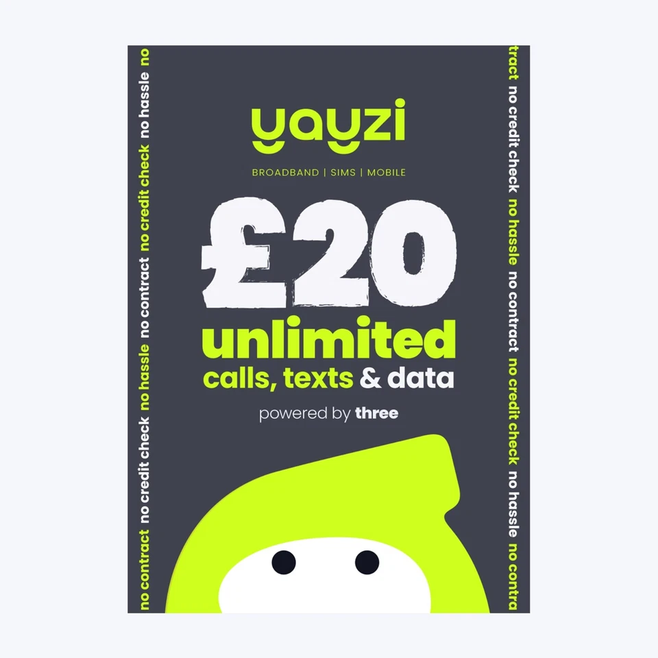 Yayzi Unlimited SIM Card, Calls, Texts and Data. £20 - Image 1 of 3