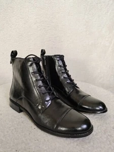 Calvin Klein Adriene Women Boots 7 Black PU Leather Lace Zip Up Ankle Flat Shoes - Picture 1 of 19