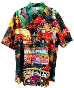 70er Jahre Buntes, Hippie Herren Hemd kurzarm Regular Fit Gr. XL - Bild 1 von 1