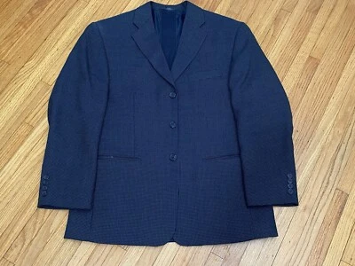 Abrigo deportivo Haggar para hombre azul a cuadros pata de gallo mezcla de lana 40 corto Foto 1 de 4
