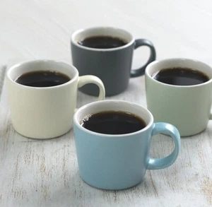 Lot de 4 tasses à expresso La Cafetière set tasse crème rétro bleu et gris céramique 65 ml - Photo 1/2