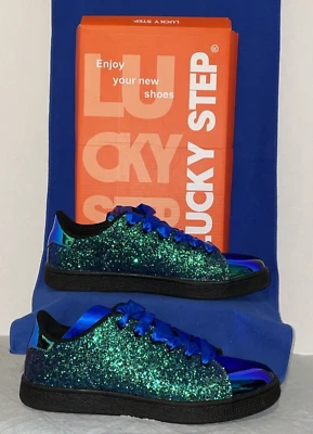 LUCKY STEP Green Hologram Ribbon Lace-Up Glitter Sneakers #1721105 US Size 9 - Image 1 of 4