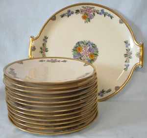 American Belleek by Lenox Art Deco or Nouveau Cake Dessert Set of 13 - Picture 1 of 11