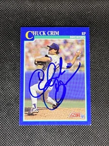 Chuck Crim Milwaukee Brewers 1991 Score Signed Auto Card #99 ~ COA - Picture 1 of 3