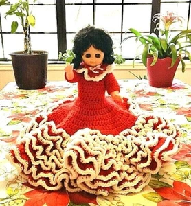 Vintage Heirloom Hand Crotchet Soft Plastic Spanish Doll 14" Movable arms/legs - Picture 1 of 5