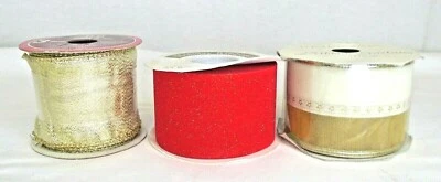 3 Rolls Target Velvet Gold Cream Lame Wire Edged Christmas Craft Ribbon 2.5" - Image 1 of 3