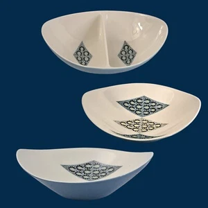 Vintage Ben Seibel 1950s Iroquois Informal Blue Diamond Serving Bowls Set of 3 - Picture 1 of 10