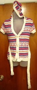 JUSTICE stripes girls lrg size 14 throwback Peace Sign hooded sweater w/ belt - Picture 1 of 4