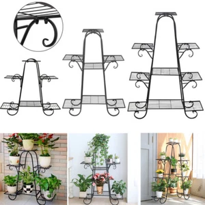 Metal Plant Stand Garden Patio Flower Rack Outdoor Indoor 3-Size Wrought Iron US - Picture 1 of 21