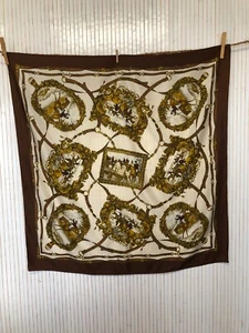Foulard Carré Chasse à courre Vénerie marron et beige (FO097) - Imagen 1 de 10