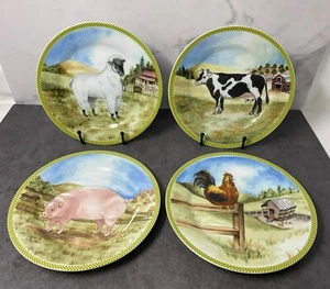 4 American Atelier Ol' McDonald 8" Dessert Salatteller Porzellan Bauernhoftiere - Bild 1 von 8