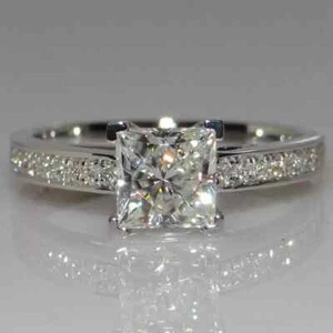 2Ct Princess Cut Simulated Diamond Women's Engagement Ring 14K White Gold Plated - Picture 1 of 8