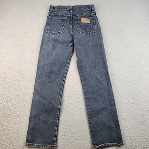 VTG Wrangler Jeans Boys 14 (24x27) Blue Reg Straight FADED Dark Wash Cowboy Cut - Picture 1 of 8