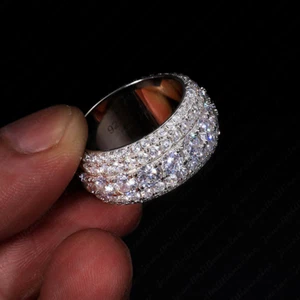 6.85Ctw Five-Rows Round Moissanite Men's Wedding Band In 14K White Gold Plated - Picture 1 of 6