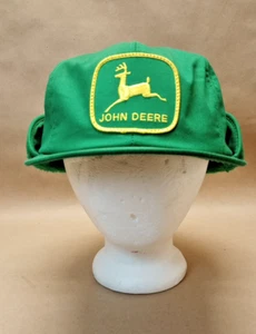 Cappello camionista John Deere Trapper berretto patta orecchie verde toppa agricoltore USA vintage - Foto 1 di 12