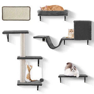 Cat Wall Mounted Furniture Set Cat Climbing Shelf Cat Scratching Post Hammock UK - Picture 1 of 9