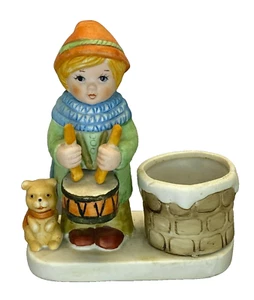 Vintage 1980 Drummer Boy Dog Basket Votive Candle Holder Porcelain Figurine READ - Picture 1 of 7