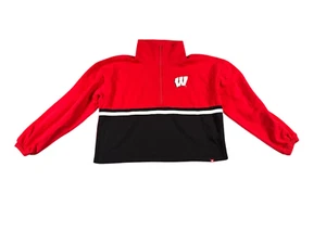 Wisconsin Badgers 1/2 Zip Cropped Sweatshirt Womens Large Red NCAA Fanatics Logo - Picture 1 of 13