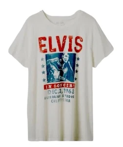 Elvis Presley Plus Sz 4X Ivory Vintage Graphic Print Crew Neck Short Sleeve Tee - Picture 1 of 11