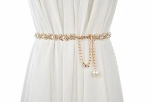 Women Gold Pearl Chain Belt Body Dance Bikini Beach Waist Chain Skinny Belt - Picture 1 of 9