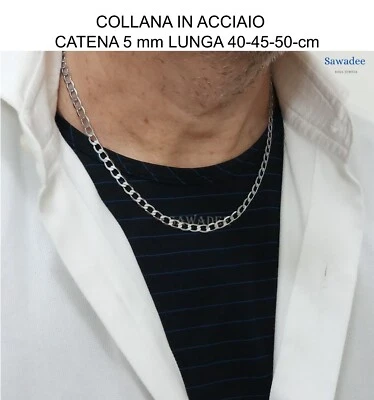 Collana da uomo catena in acciaio catenina larga 5mm donna lunga 40-45-50cm - Immagine 1 di 4