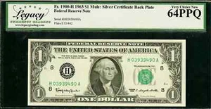 $1 1963 Fr. 1900-H Mule Face of FRN and Back of Silver Cert LCGSVy Ch New 64PPQ - Picture 1 of 2